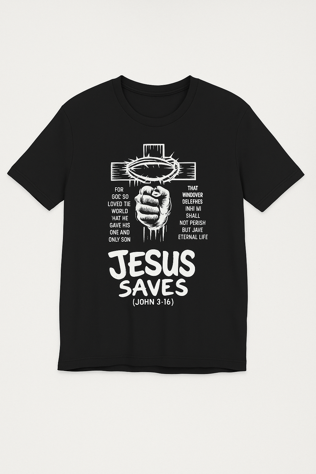 Jesus Saves – John 3:16 Christian T-Shirt (Bold Cross Design