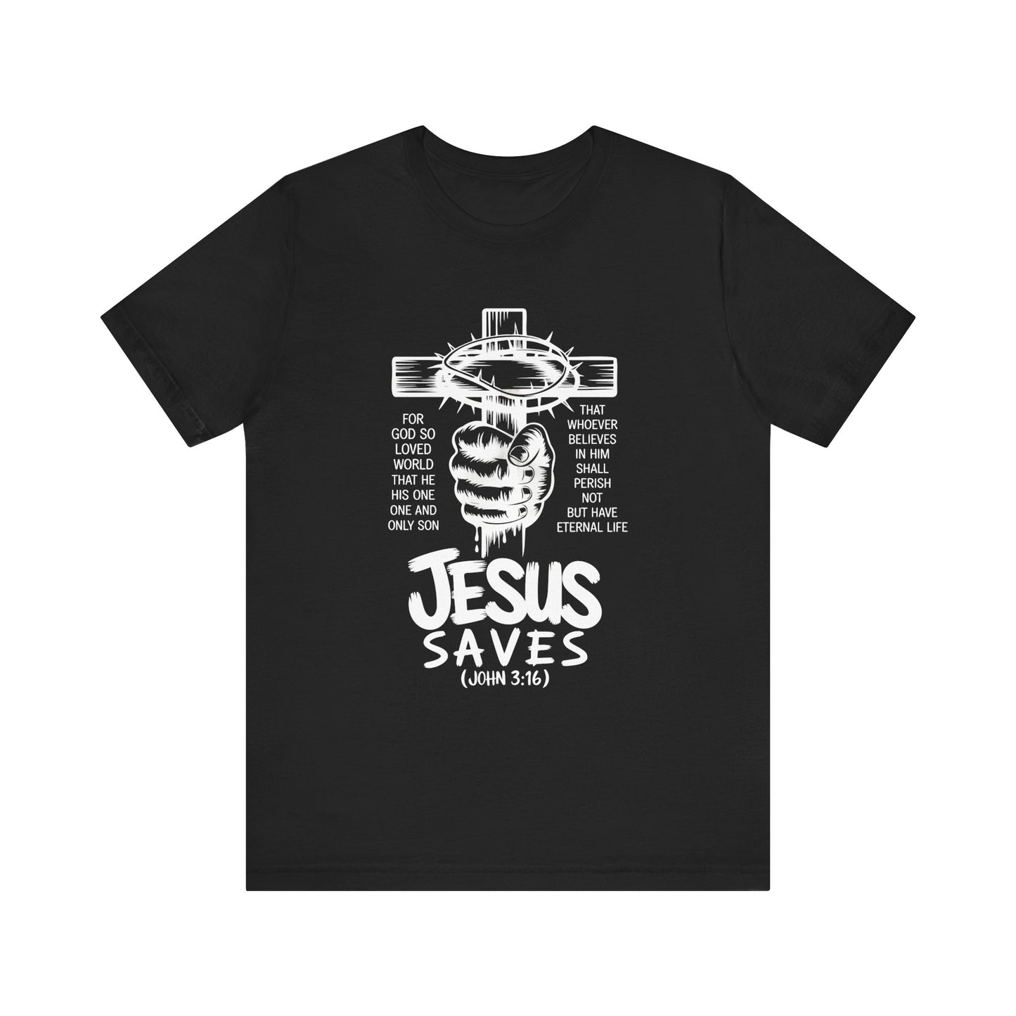 Jesus Saves – John 3:16 Christian T-Shirt (Bold Cross Design