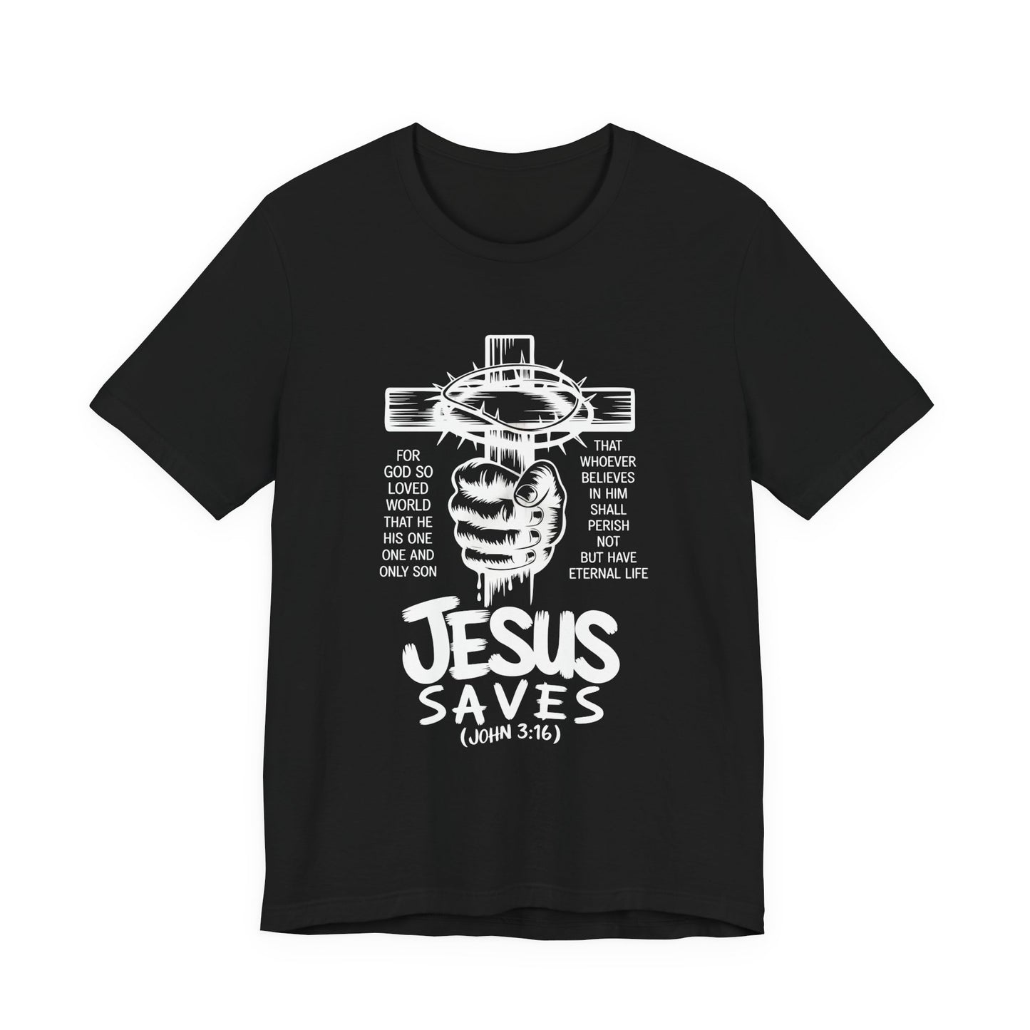 Jesus Saves – John 3:16 Christian T-Shirt (Bold Cross Design